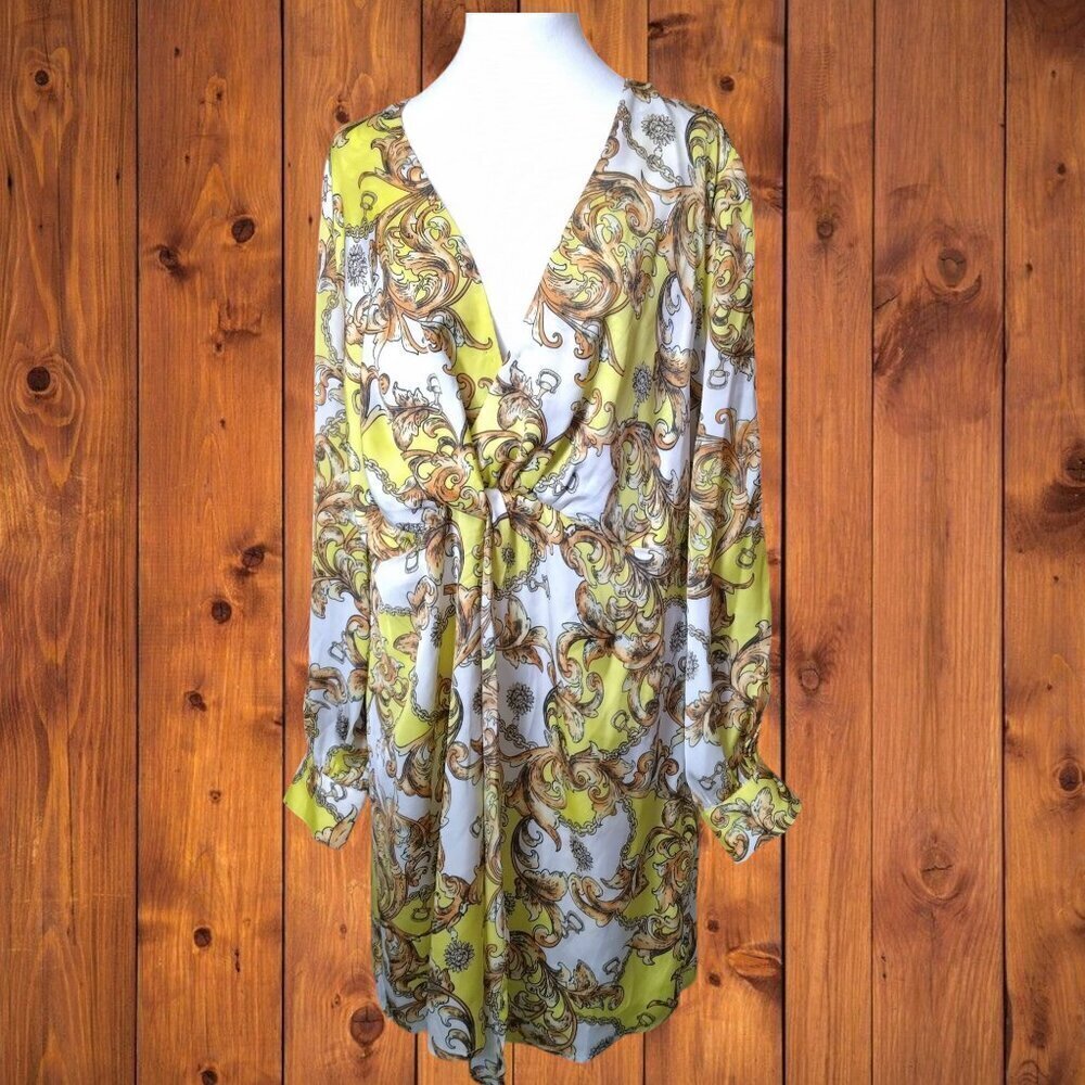 Forever 21+ Size 1X Faux Wrap Long Slit Sleeve Paisley Boho V-Neck Dress